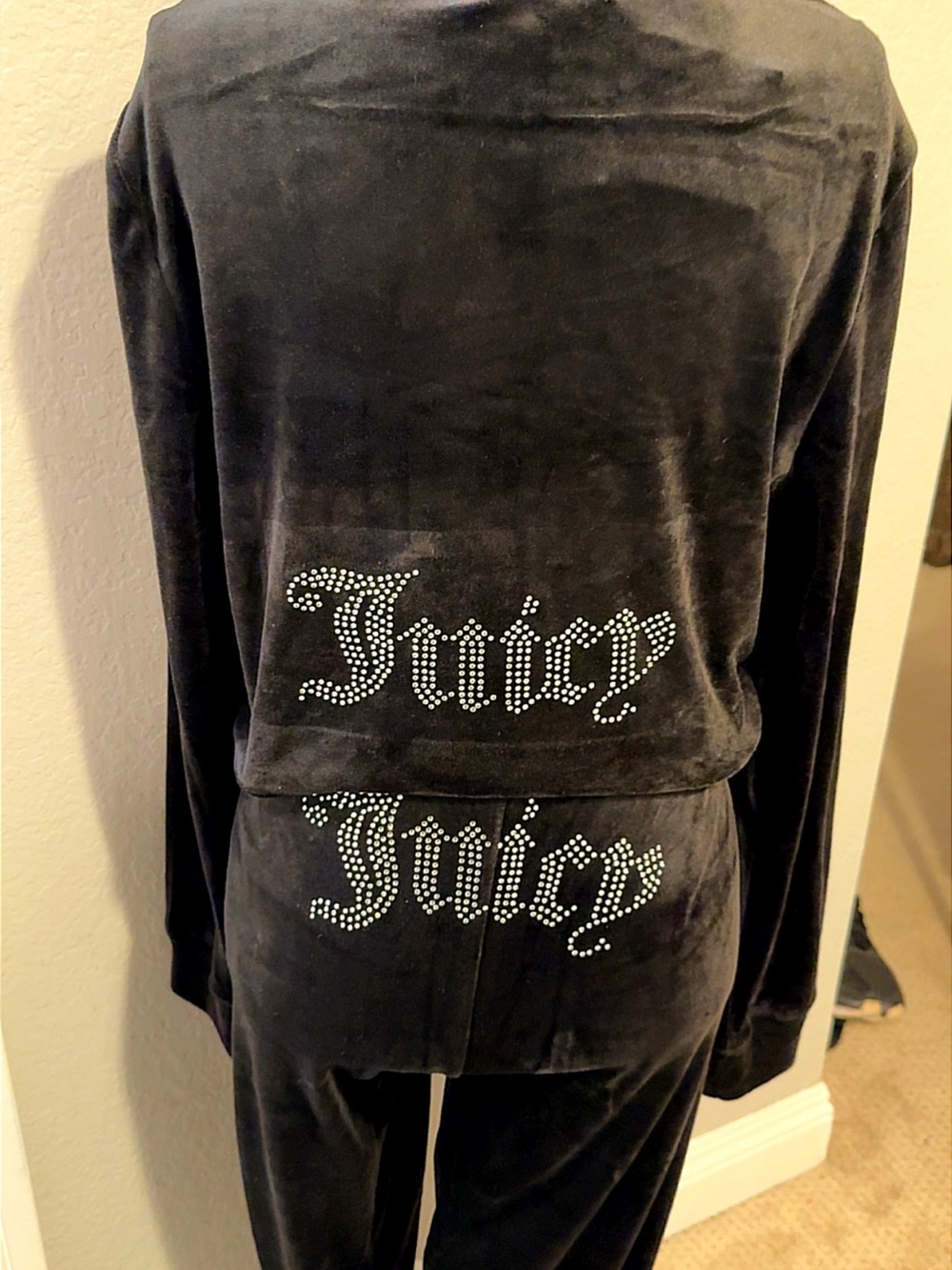 Juicy Couture Black Velour Rhinestone Logo Two-Piece Set